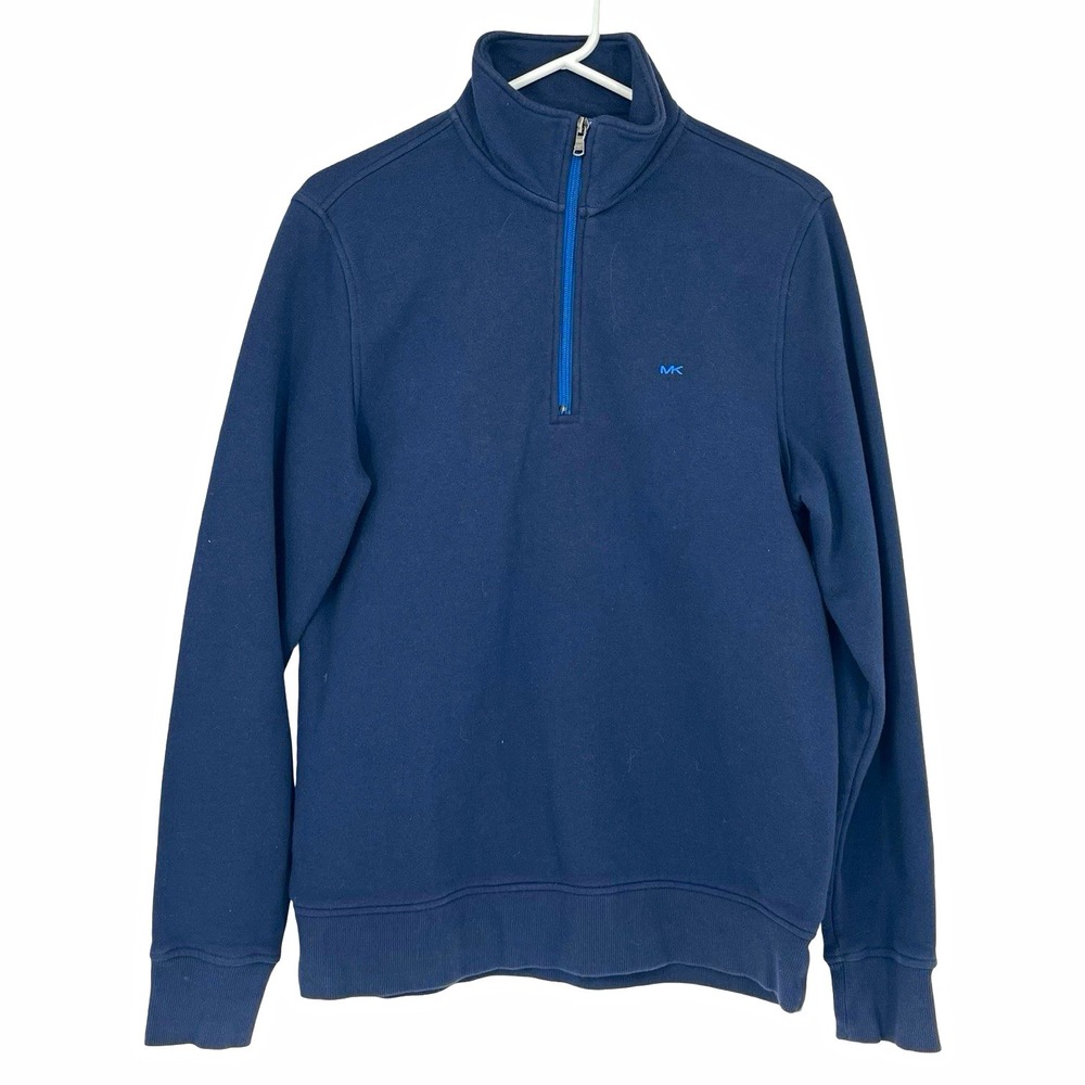 Michael Kors Men's M Navy Quarter Zip Pullover Sweatshirt Logo Graphic Cotton